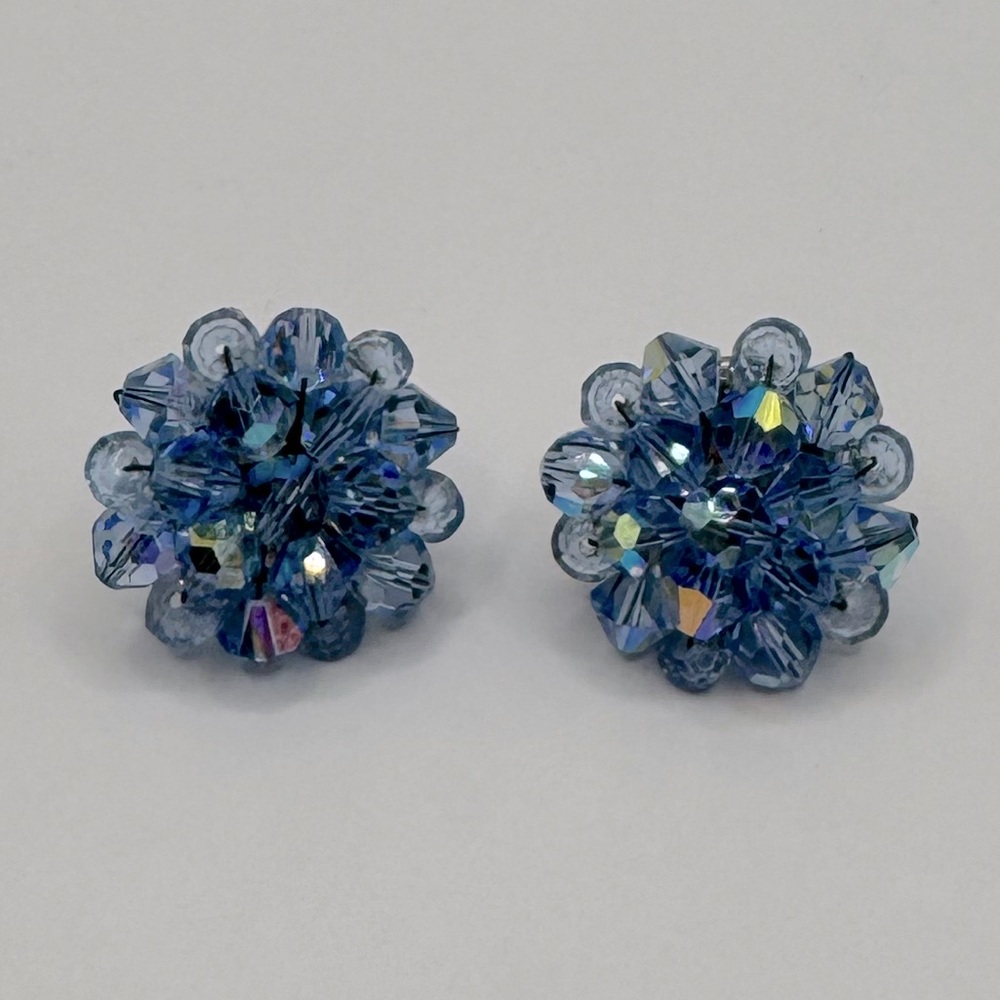 VINTAGE Blue Aurora Borealis Crystal Beaded Earrings